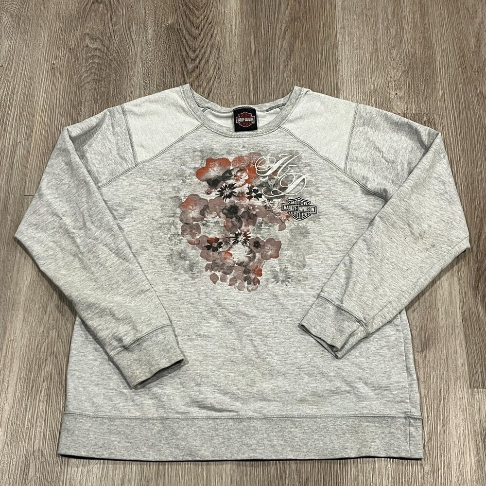 Harley Davidson Motorcycle Crewneck Grey Sweater Woman's Size L